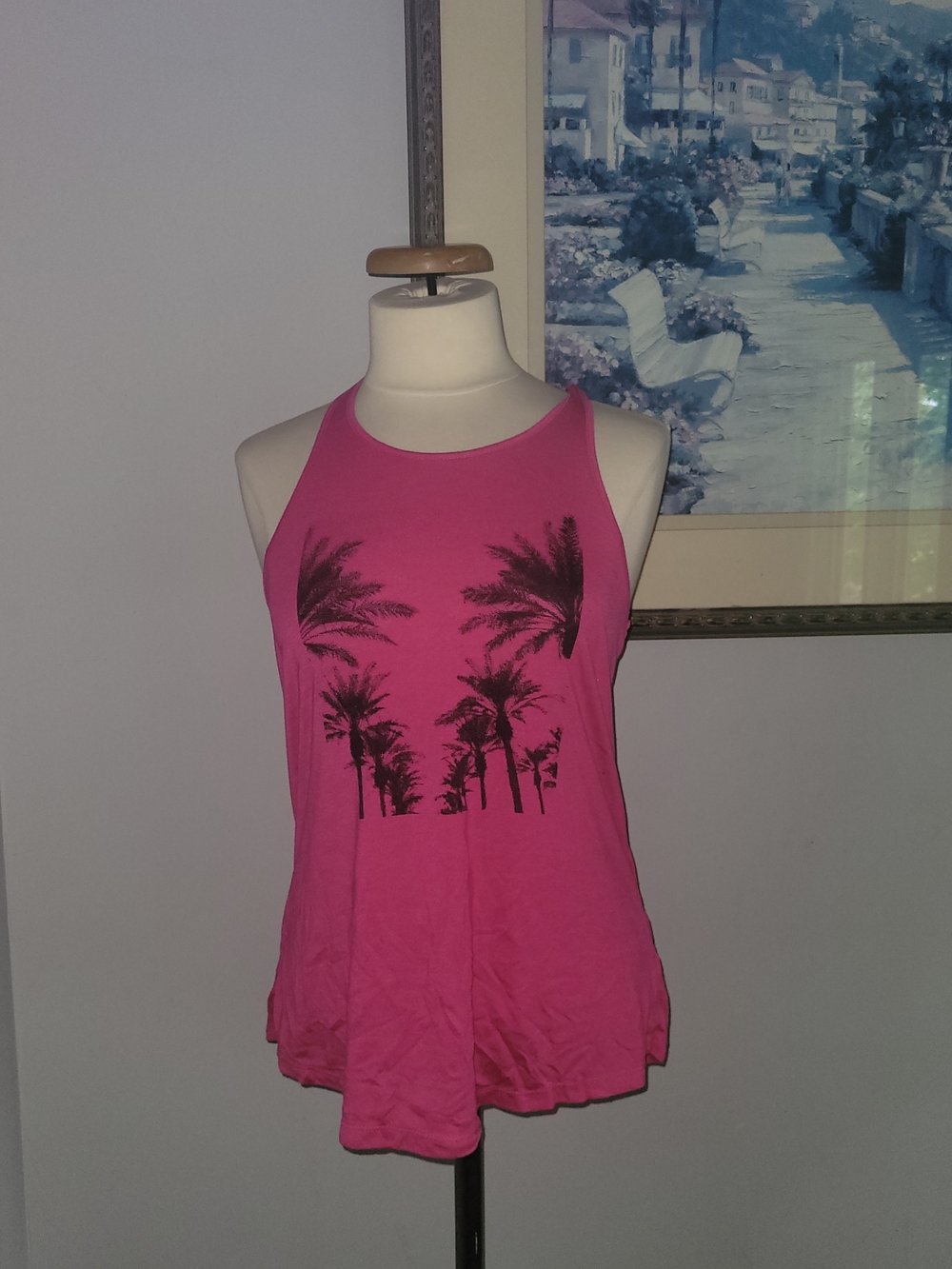 Tag Pink Palm-Print Halter Tank Top Size M